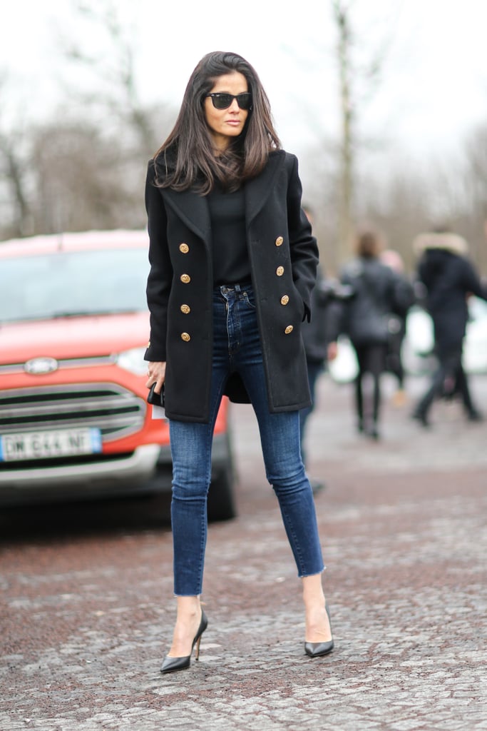 A Black Top, Military-Style Jacket, and Cropped Skinny Jeans