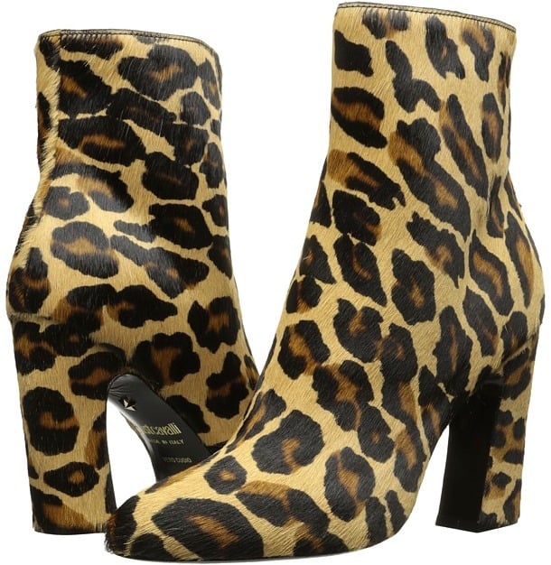 Just Cavalli Cheetah Horse Leather Ankle Boot Women's Boots