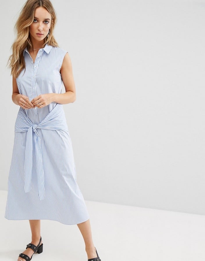 Mango Tie-Front Stripe Midi Shirt Dress