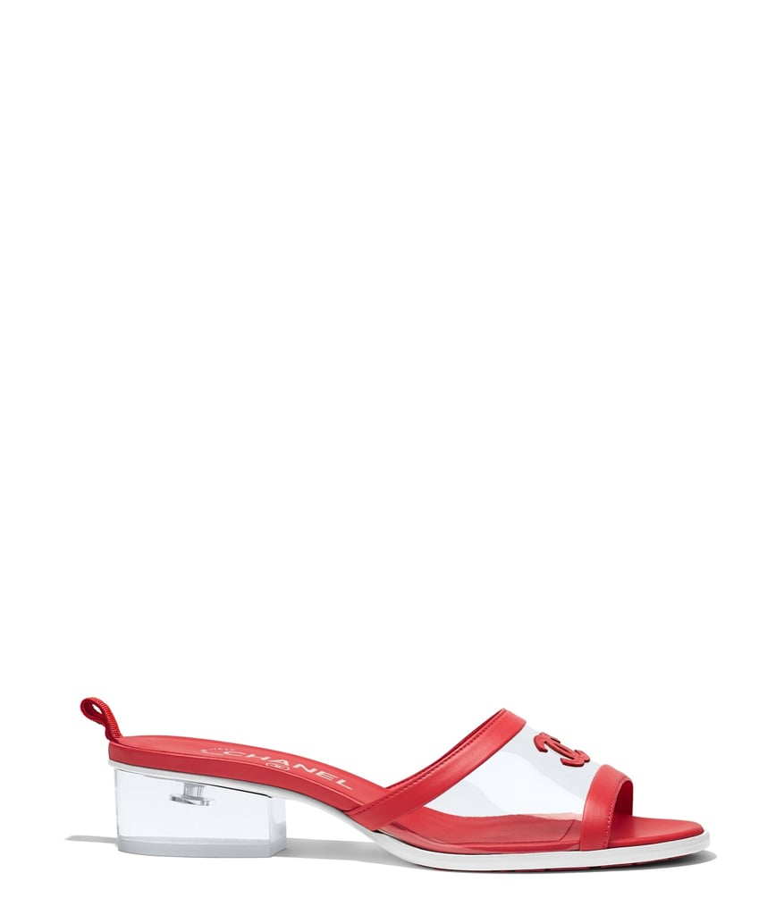 Chanel PVC & Lambskin Transparent & Blue Mules