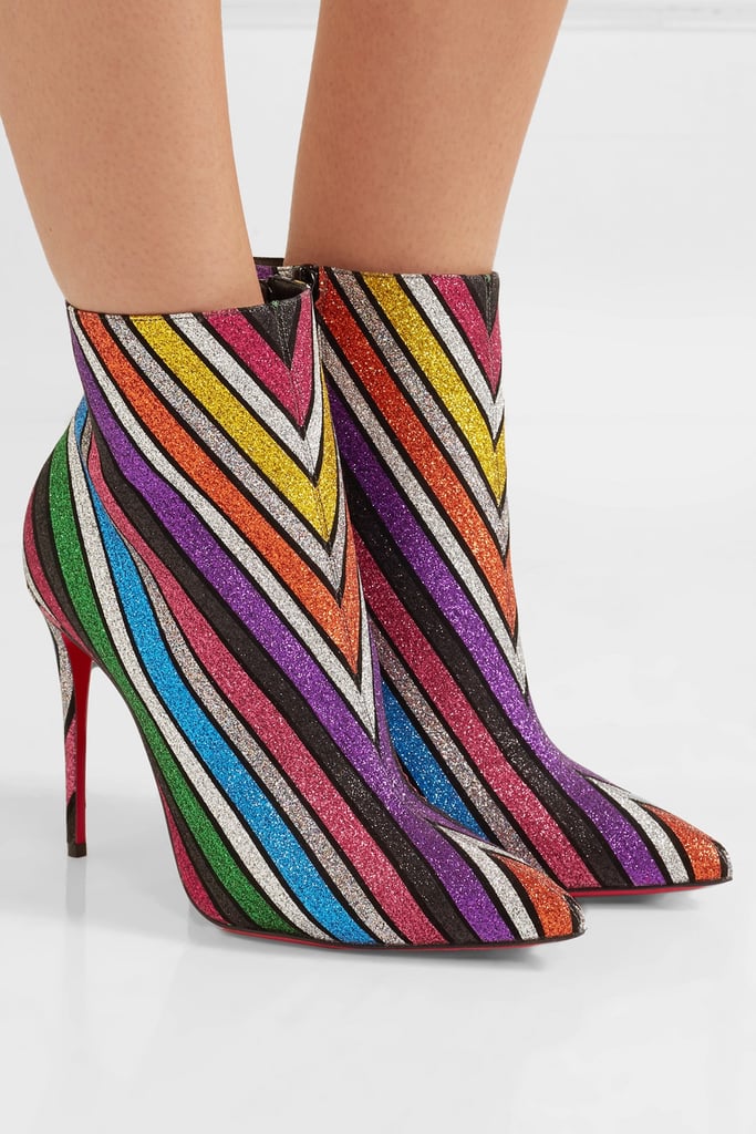 Christian Louboutin So Kate 100 Striped Glittered Leather Ankle Boots