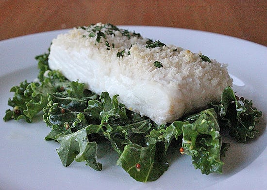 Panko-Crusted Fish Over Kale