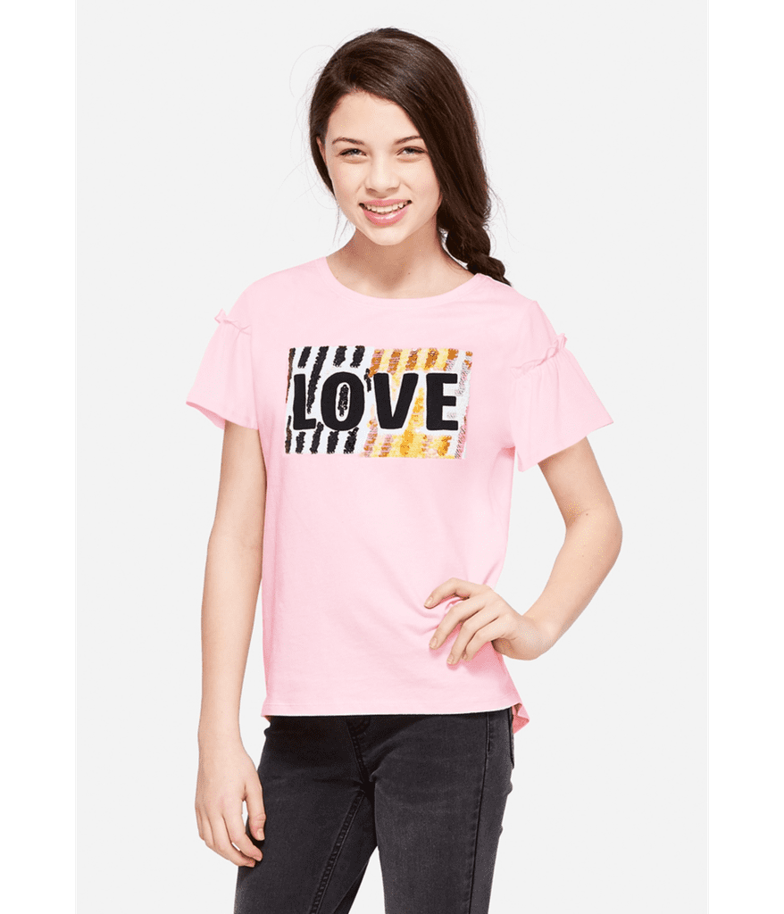 Justice Sequin Bell Sleeve Love Tee Flip Sequin Clothes For Kids