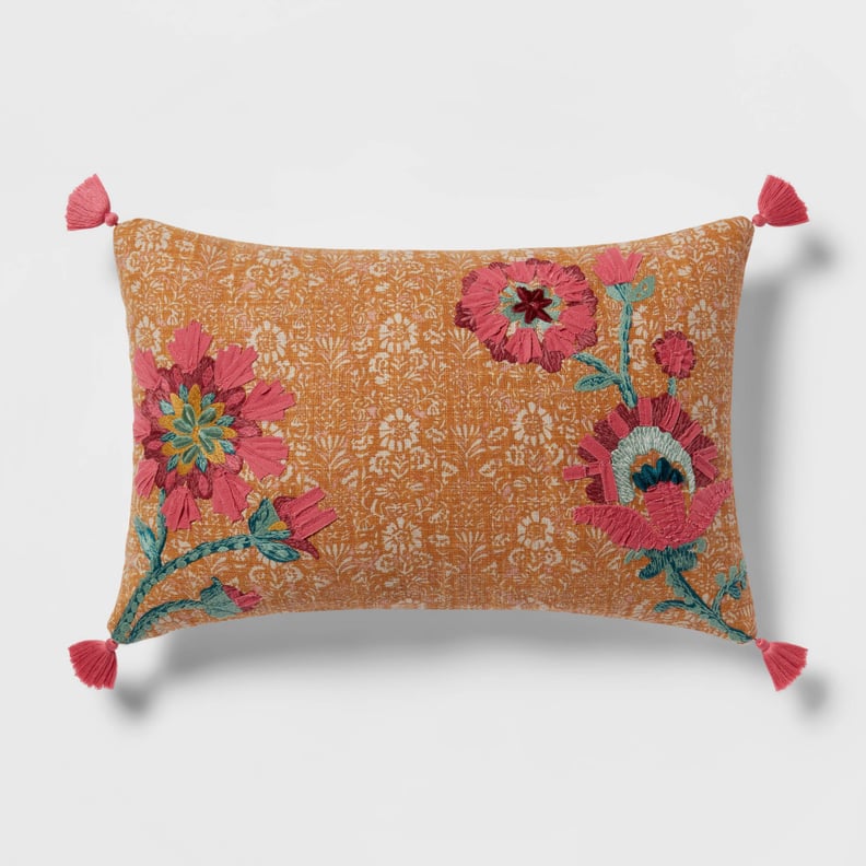 A Vintage Touch: Threshold Oblong Floral Embroidered Decorative Throw Pillow