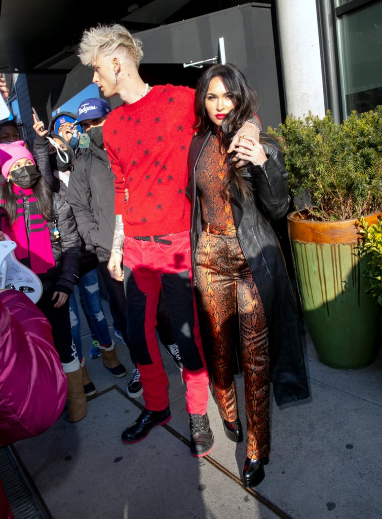 Megan Fox rocked a bold snakeskin look while accompanying Machine Gun Kelly to Saturday Night Live in January.