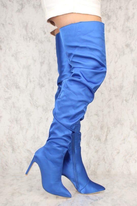 Alternative: AMI Royal Blue Pointy Close Toe Slouchy Thigh High Boots