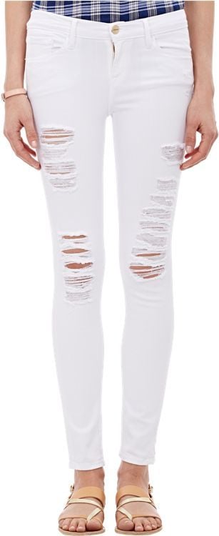 Frame Denim Le Skinny De Jeanne Ripped Jeans-White ($200)