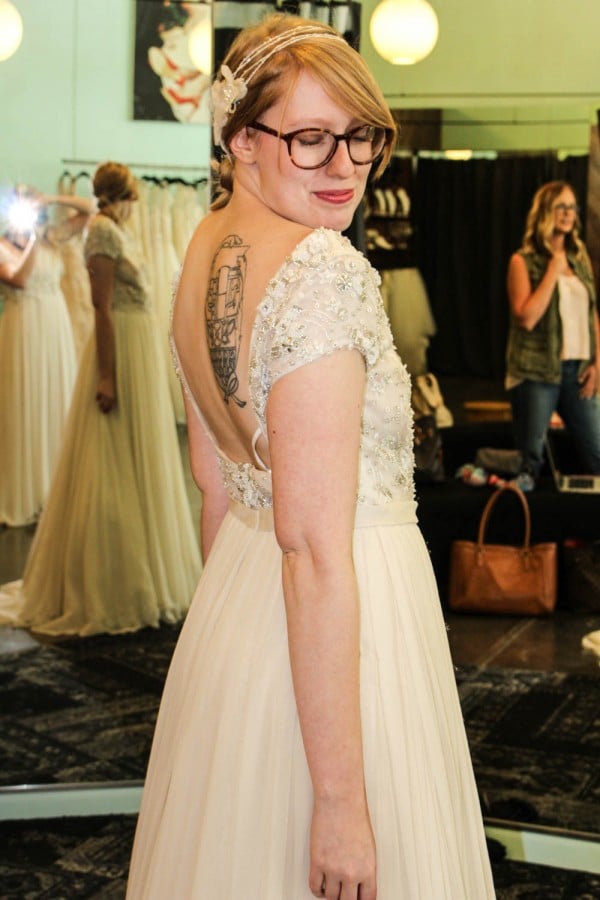 Junebug: What is one piece of advice you would give to a bride’s family and friends when accompanying her during the dress search?
Unbridaled: Try and keep your emotions inside until you see what the bride thinks. It can be overwhelming as a bride if your party gives you commentary right away.