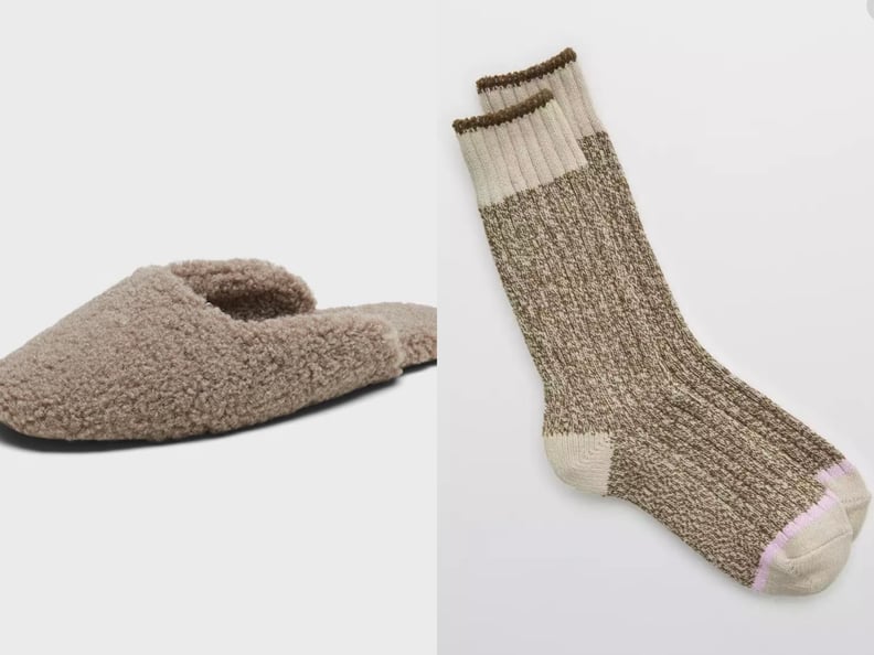 Banana Republic Sherpa Slippers + Aerie Crew Socks