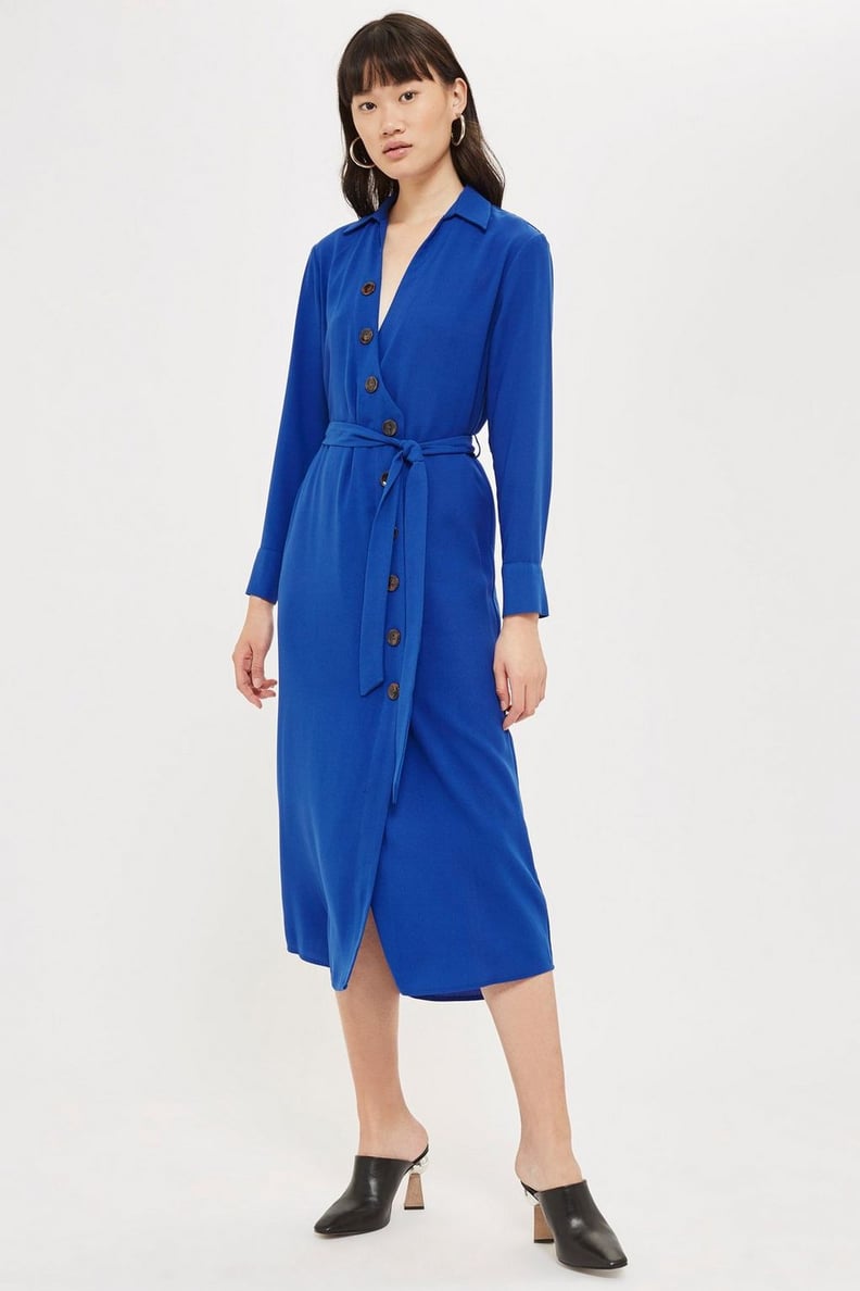 Horn Button Shirt Midi Dress