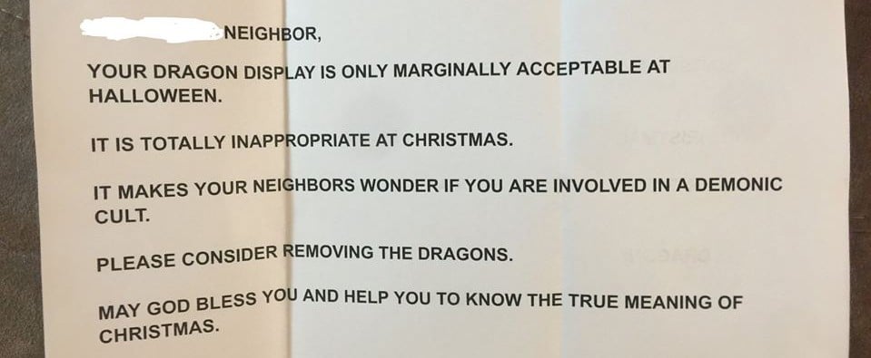 Woman Gets Shamed For Dragon Christmas Decorations
