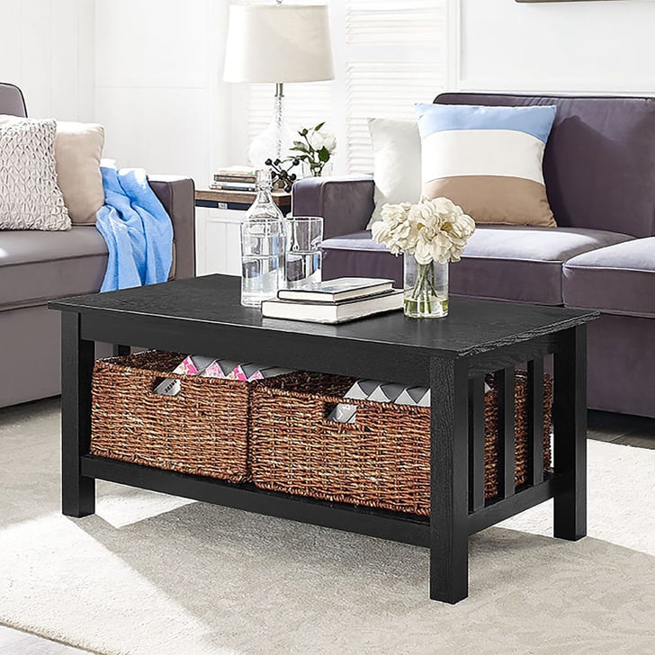 Black Wood Coffee Table With Storage Baskets | Best Organization