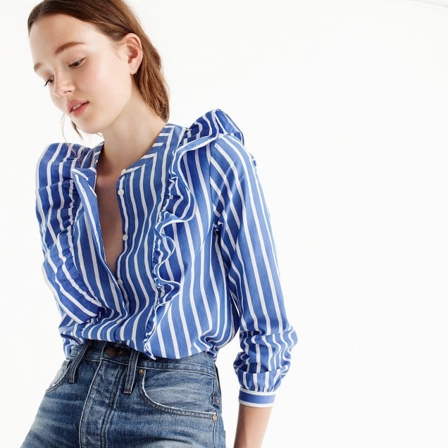 J.Crew Striped Button-Up Shirt With Ruffles