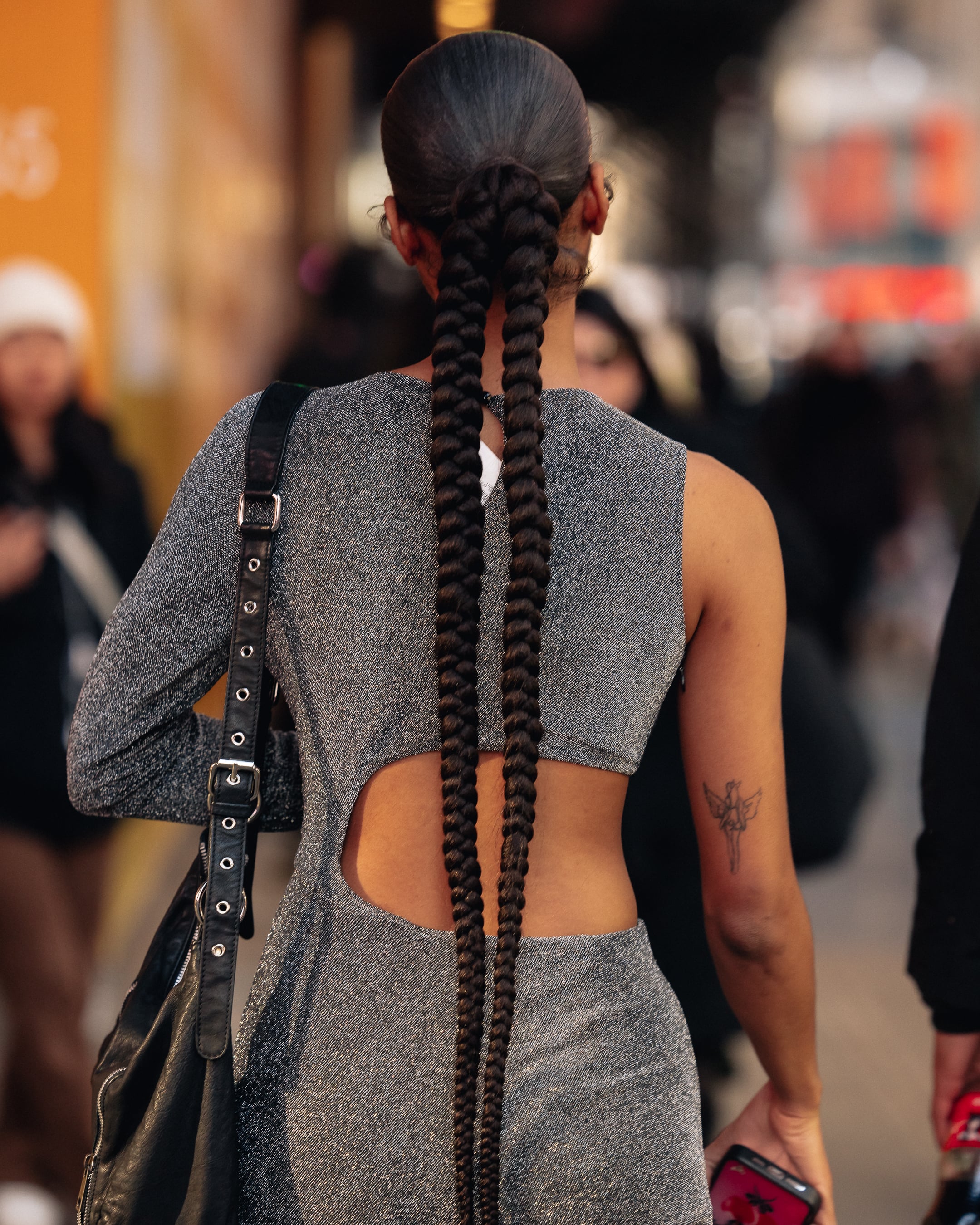 Braided ponytail with small rows • Her hair is completely black