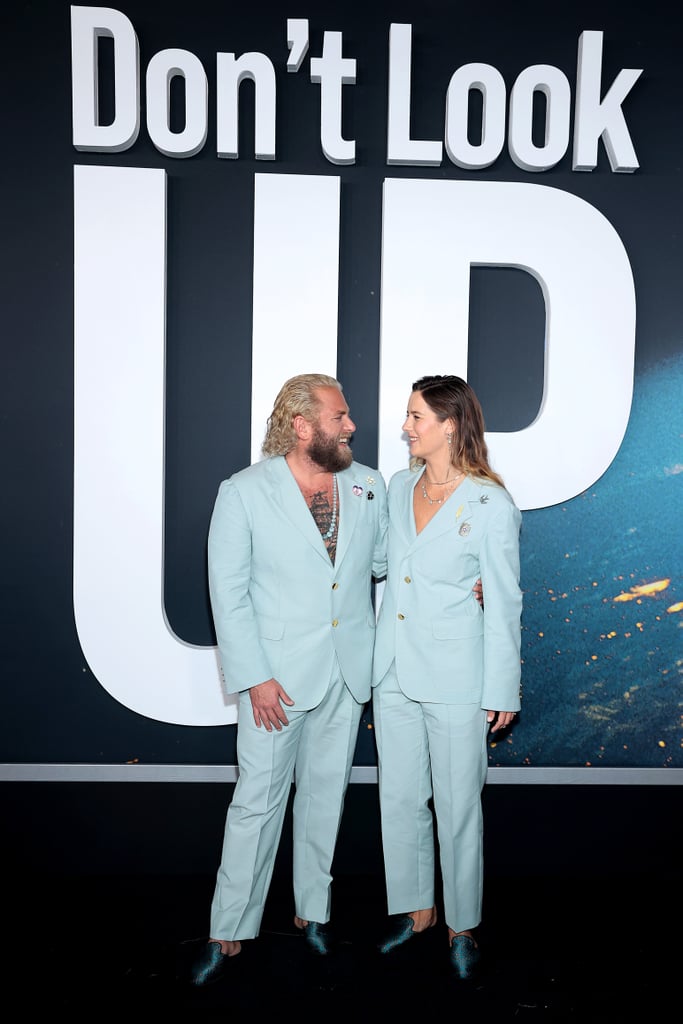 For the Don't Look Up premiere in NYC, Jonah and his girlfriend, Sarah Brady, took coordinating couples' style to the next level. It was ingeniously cheeky and chic as hell.