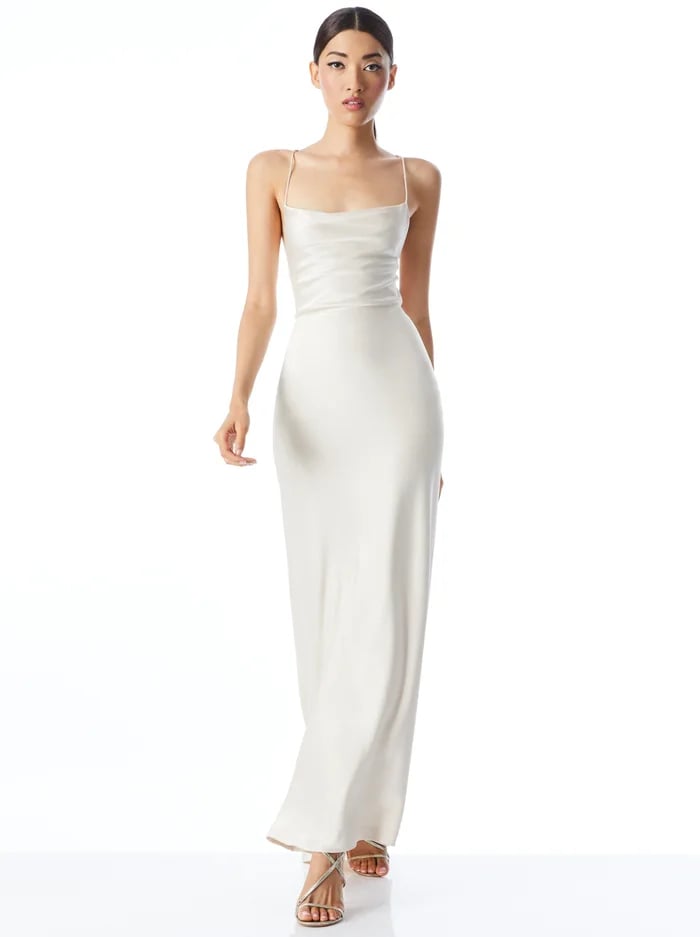 A Ribbed Modern Wedding Dress: Alice + Olivia Montana Lace Up Back Maxi Gown