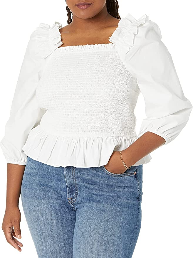A Timeless White Blouse: The Drop Marisol Ruffle Smocked Top