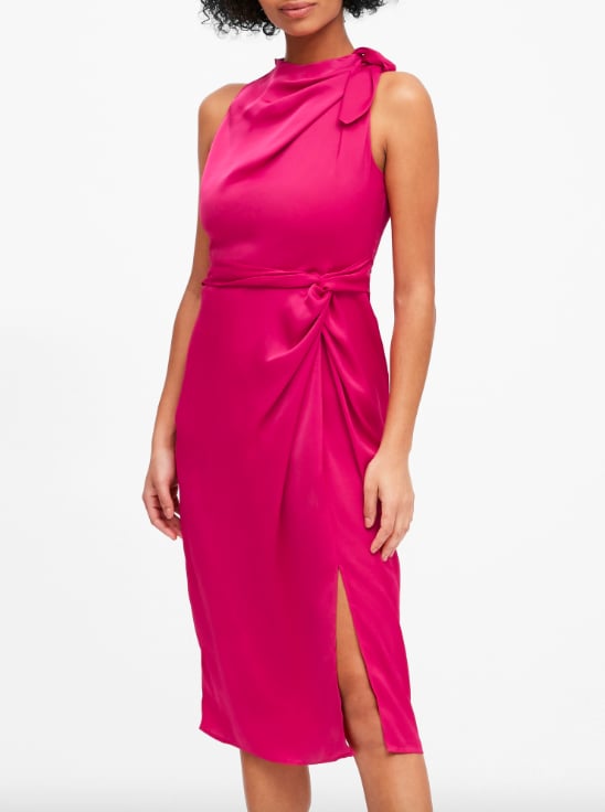 Satin Tie-Neck Sheath Dress