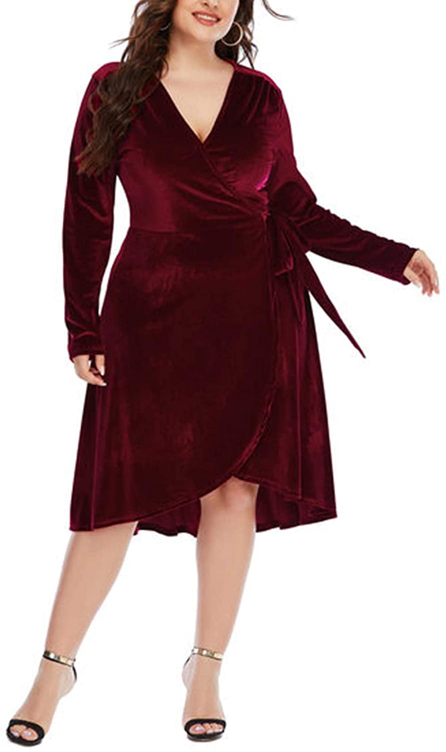 Waist Velvet Faux Wrap Dress ...