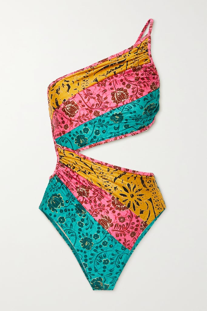 Zimmermann Pink Lulu One-Shoulder Cutout Gathered Printed Swimsuit
