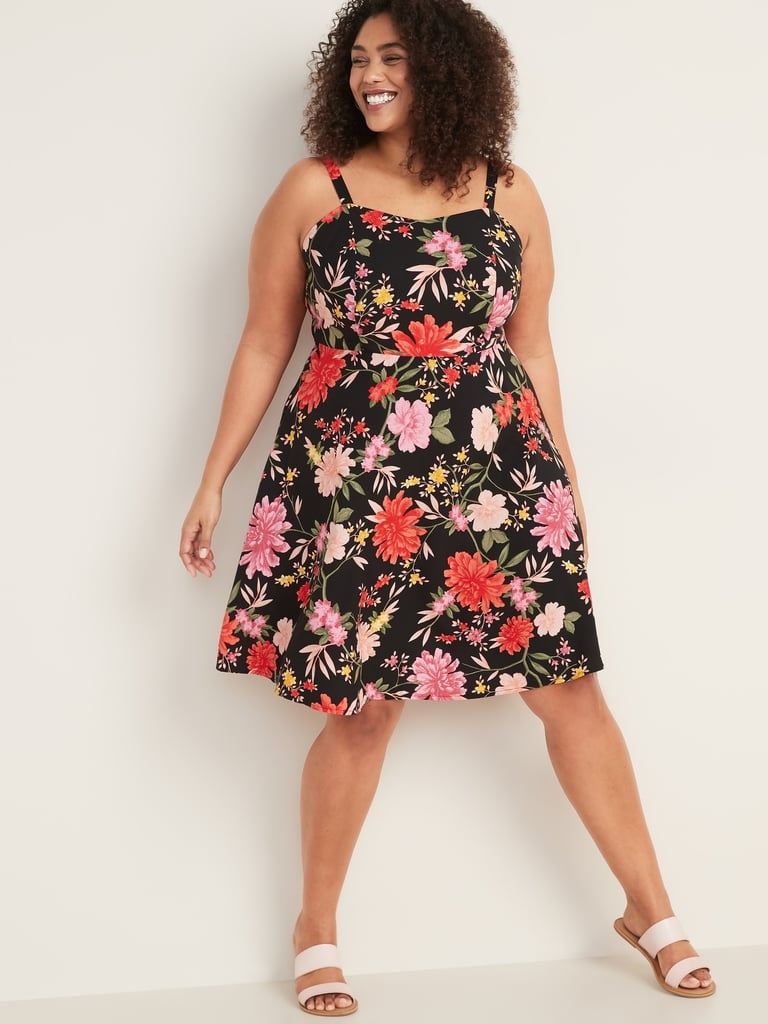 Printed Fit & Flare Plus-Size Cami Dress