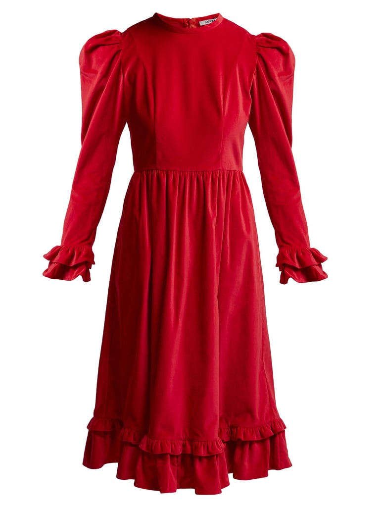 Batsheva Ruffle Velvet Prairie Midi Dress