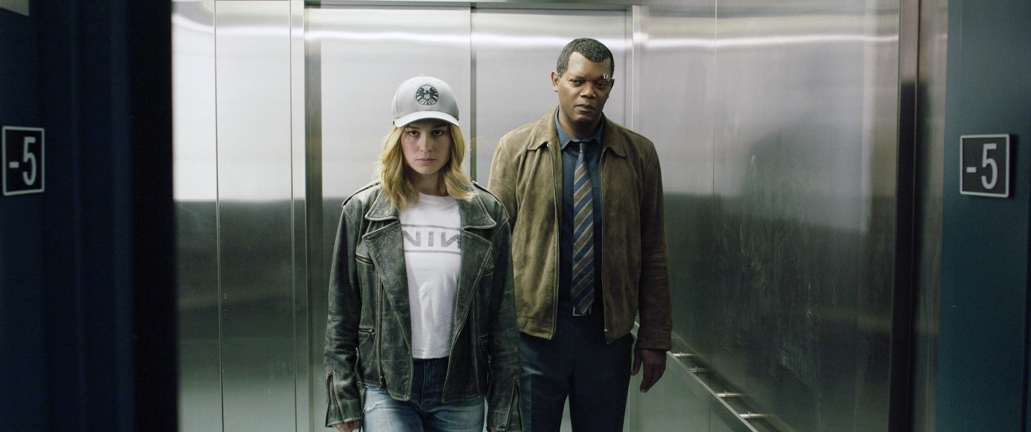 CAPTAIN MARVEL, from left: Brie Larson as Carol Danvers / Captain Marvel, Samuel L. Jackson as Nick Fury, 2019.  Walt Disney Studios Motion Pictures /  Marvel / courtesy Everett Collection