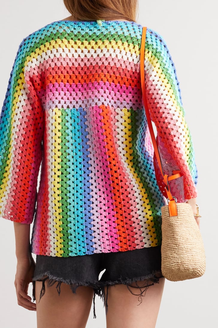 Rose Carmine Red Striped Crocheted Cotton Sweater | TikTok ...