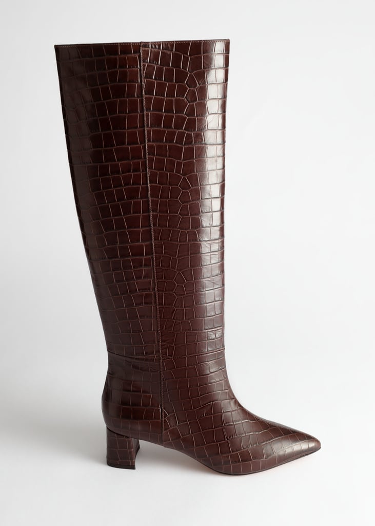 & Other Stories Croc Leather Knee High Boots