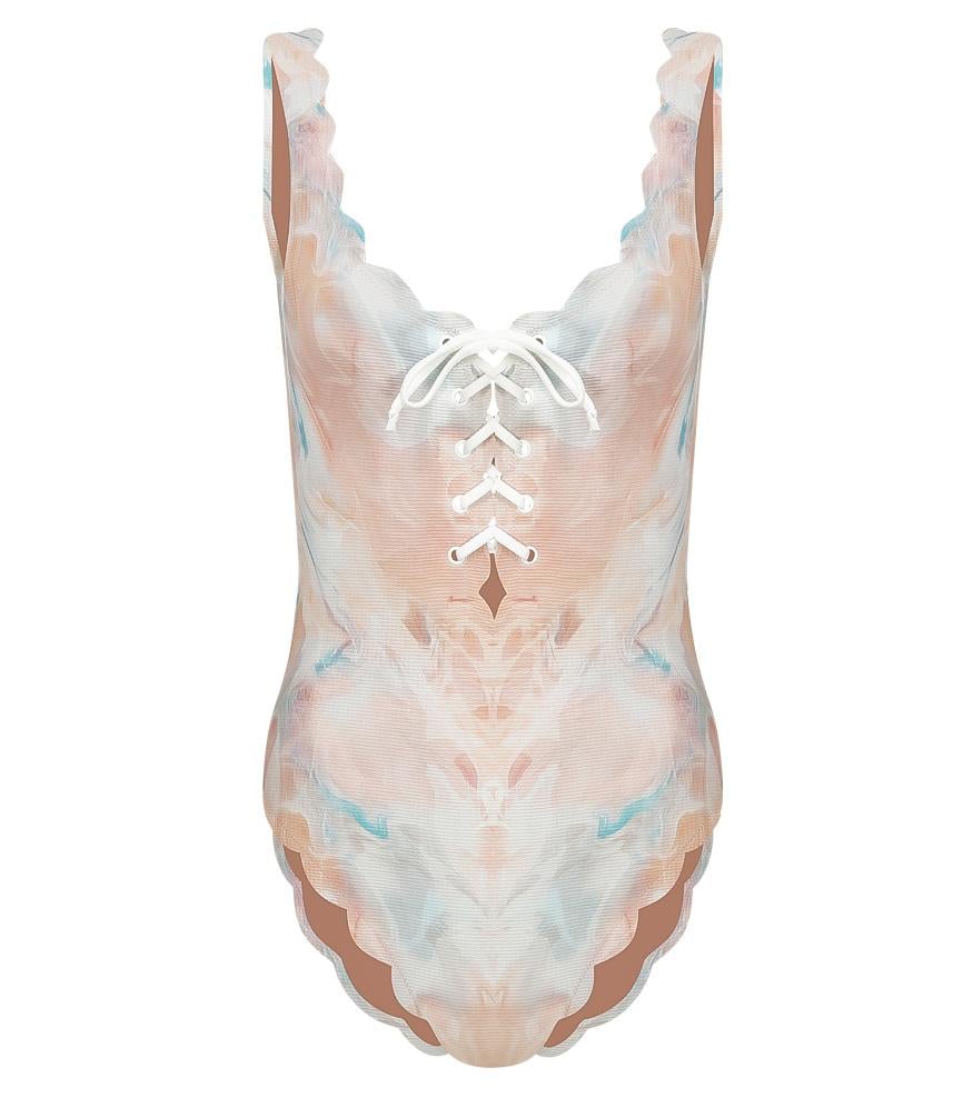 Marysia Palm Springs Tie Maillot in Antelope Marble Print