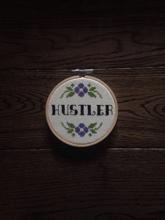 "Hustler" Cross-Stitch Hoop
