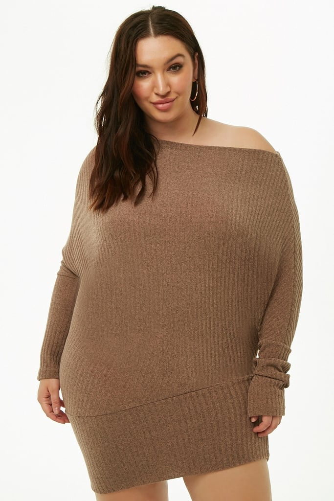 off the shoulder plus size sweater dress
