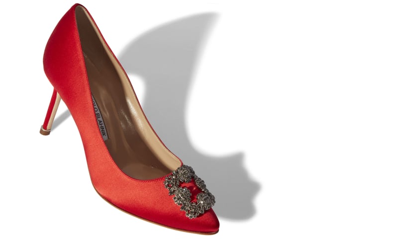 Blake Lively's Manolo Blahnik Red Satin Jewel Buckle Pumps