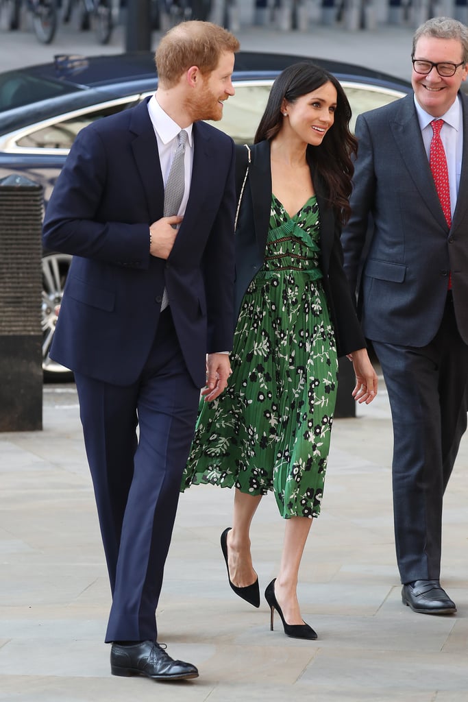 When the Duke and Duchess of Sussex arrived at a special reception in honor of the 2018 Invictus Games, Meghan was wearing a Self-Portrait dress . . . without tights.