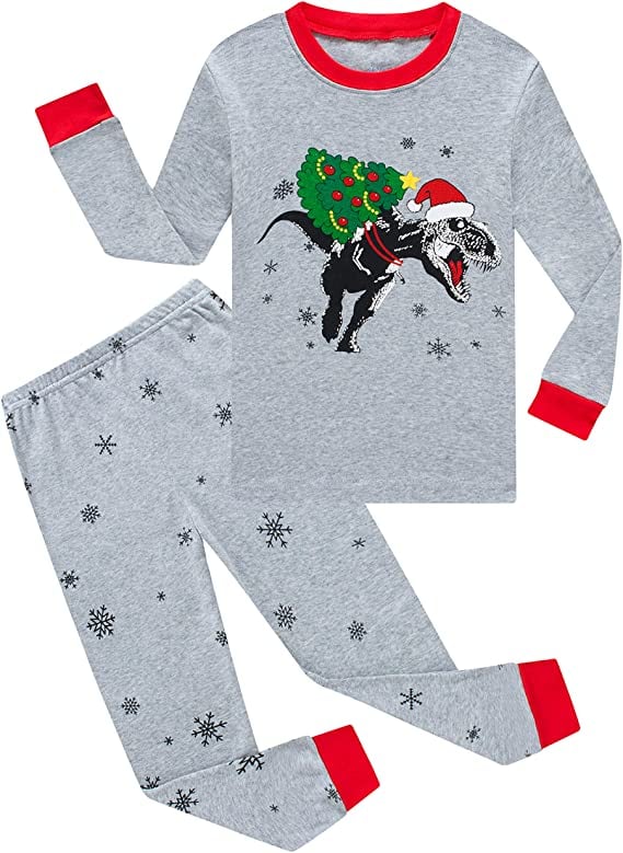 Christmas Dinosaur Big Boys Pajamas, 100% Cotton