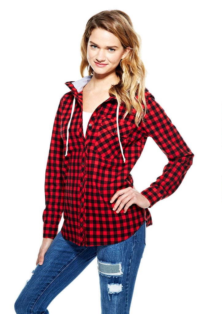checked hooded shirt women's