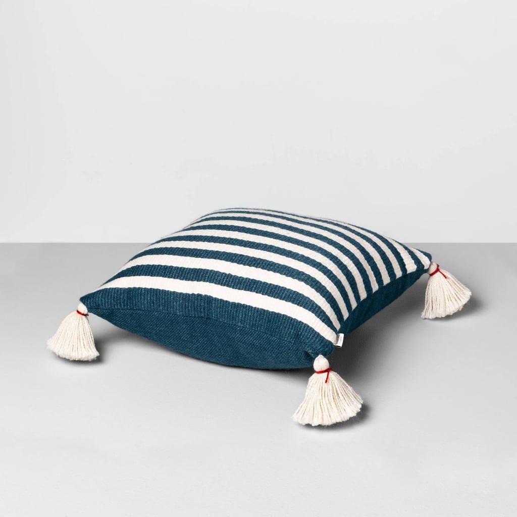 Outdoor Toss Pillow Blue Stripe With Tassels
