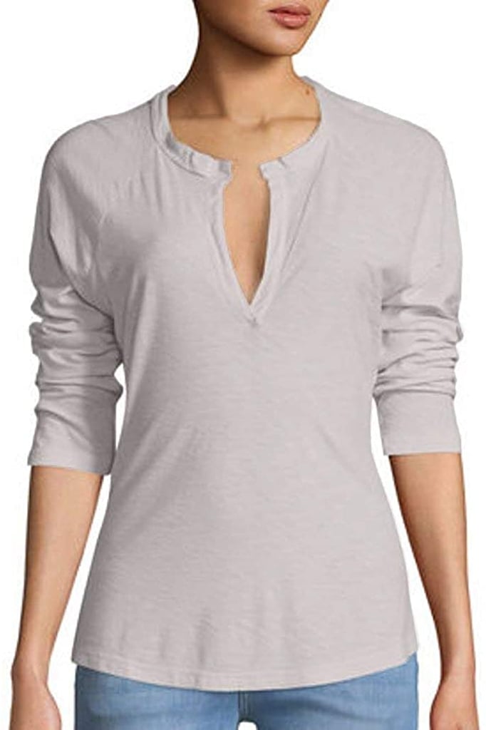 James Perse Gray Split Neck Raglan T-Shirt