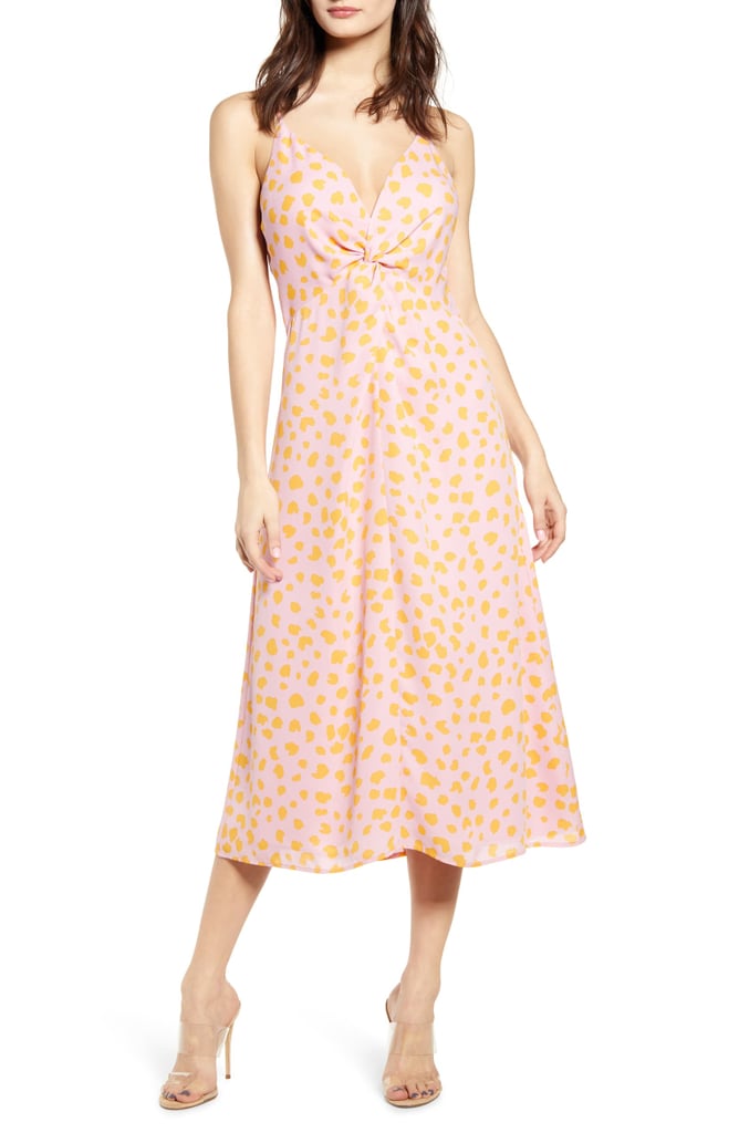 Leith Knot Front Dot Print Midi Dress