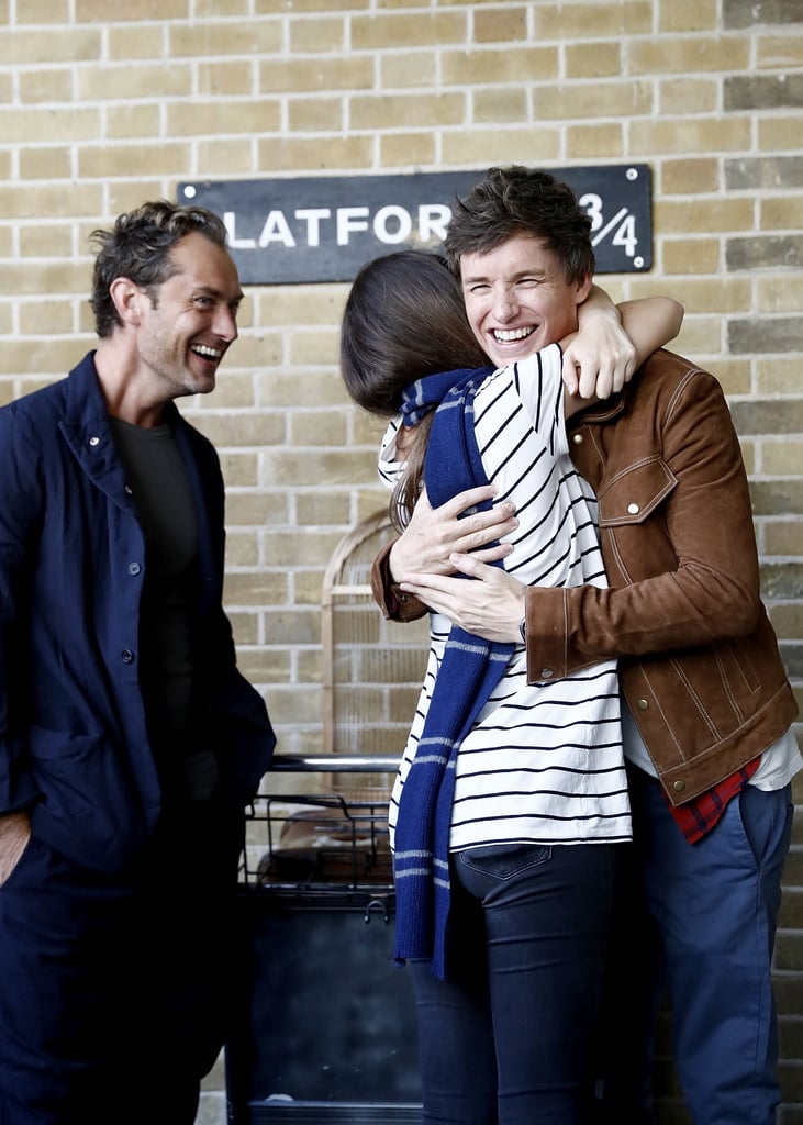 Jude Law and Eddie Redmayne at Kings Cross Station 2018