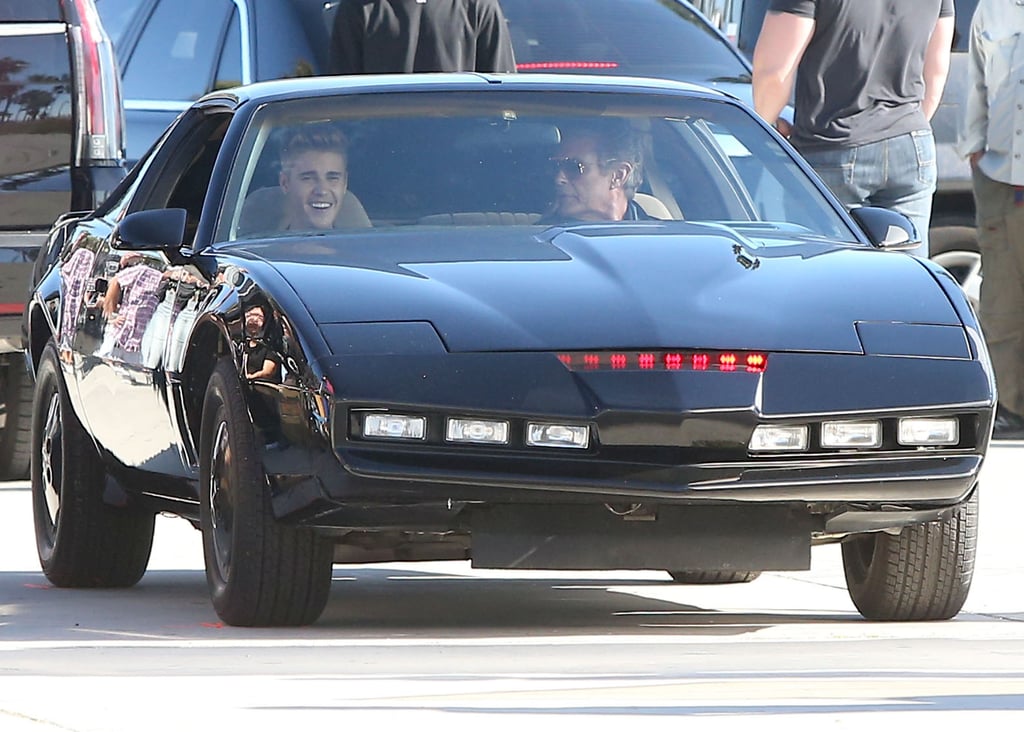 On Tuesday, David Hasselhoff took Justin Bieber for a ride in KITT, the car he drove in his hit TV show Knight Rider, during a music video shoot in Venice Beach, CA.