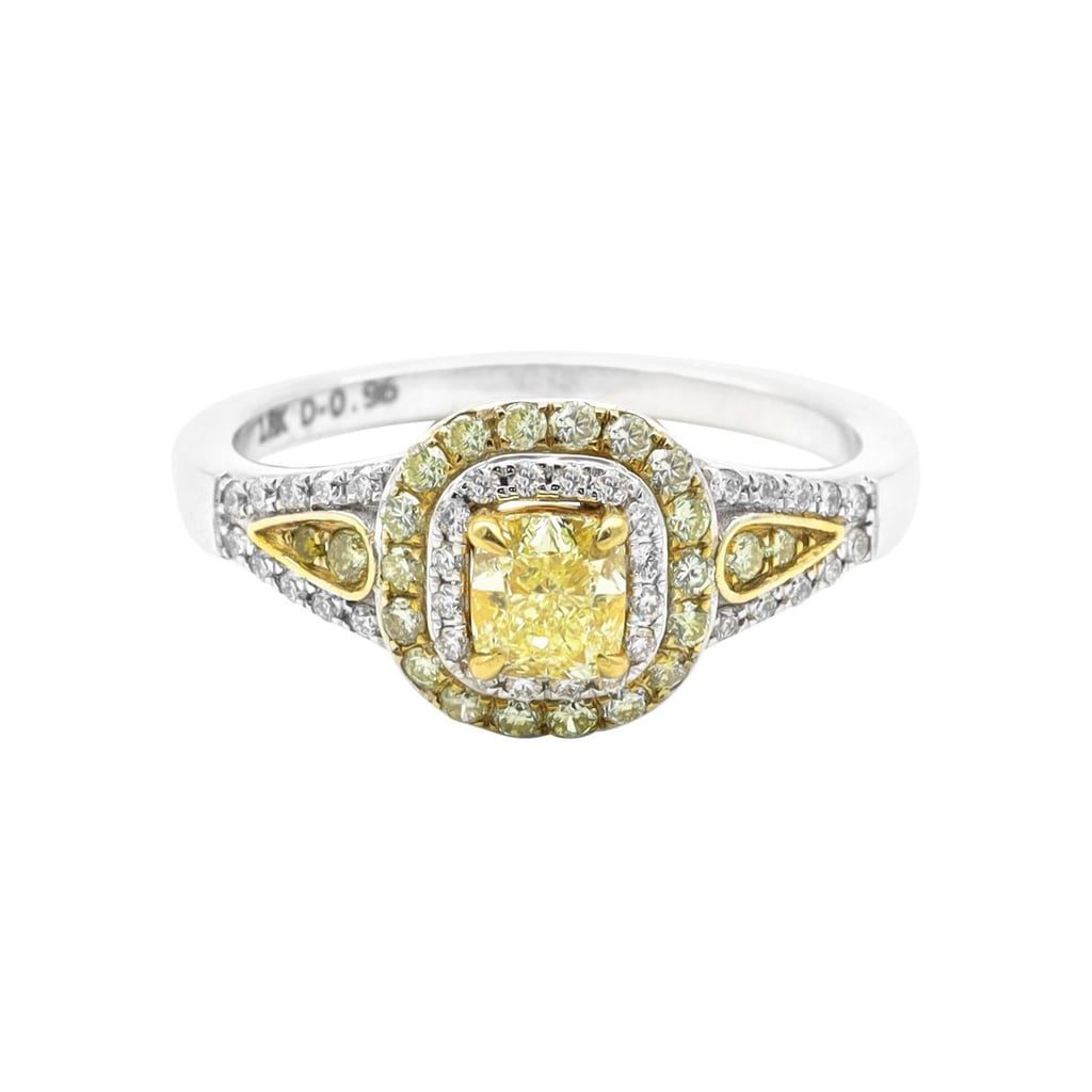 18 Karat Gold Fancy Yellow Diamond and White Diamond Double Cluster Ring