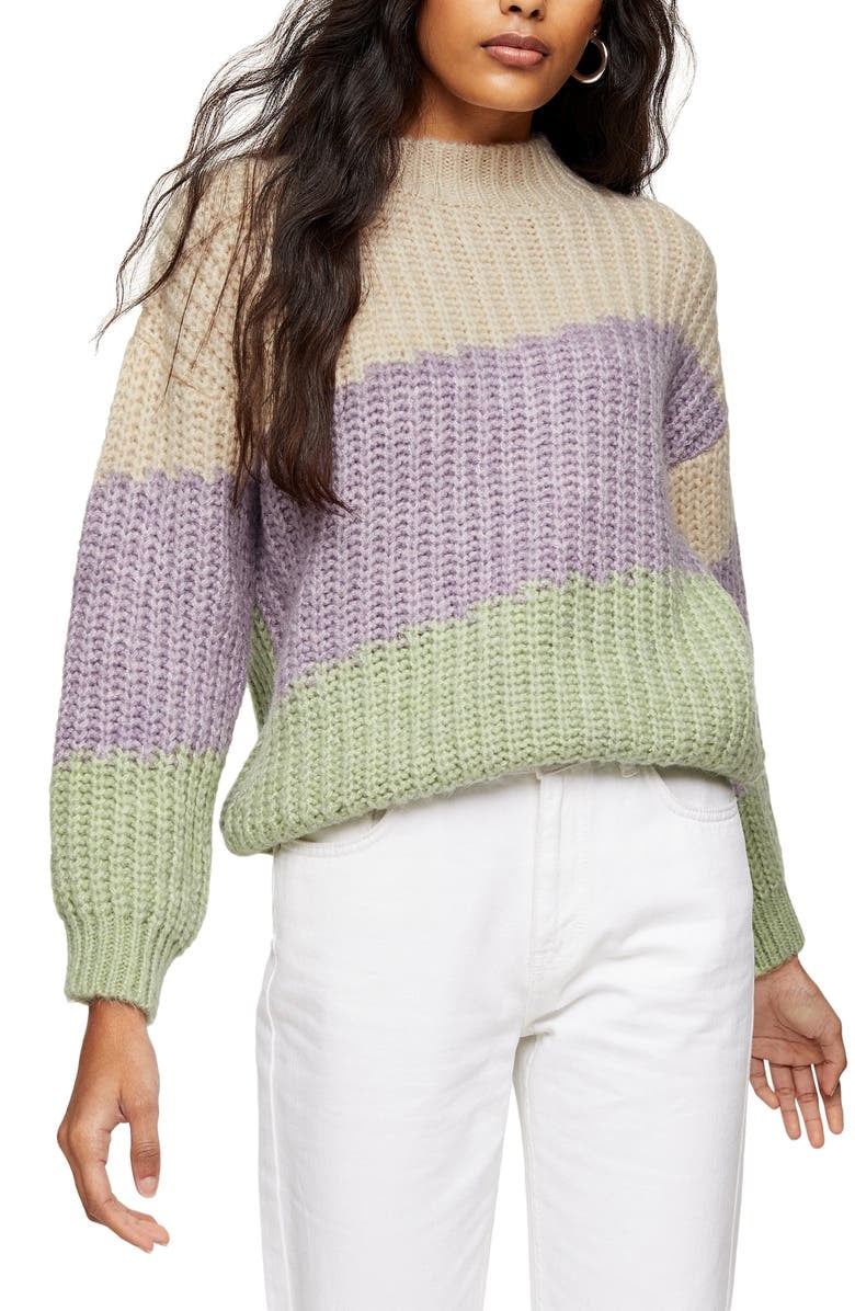 Topshop Colorblock Mock Neck Sweater