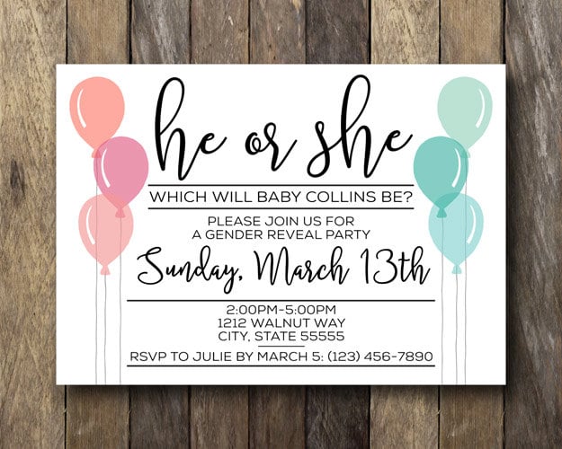 He or She Balloons Invite