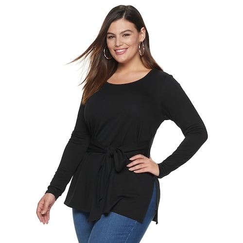 EVRI Plus Size Tie Waist Top