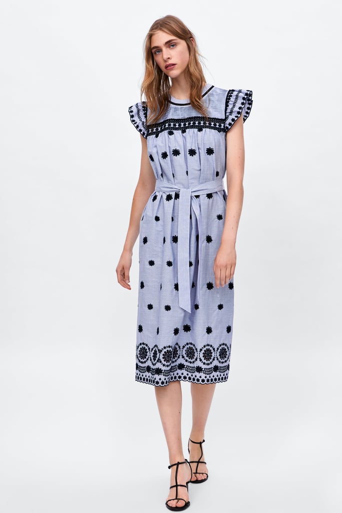 Zara Striped Dress With Embroidery