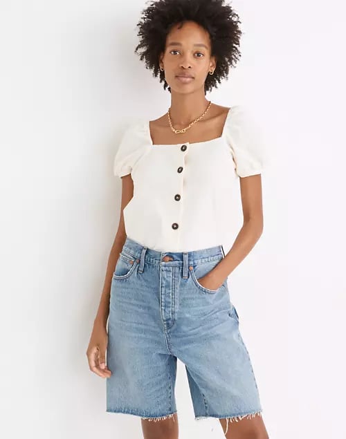 Madewell Jacquard Square-Neck Puff-Sleeve Top