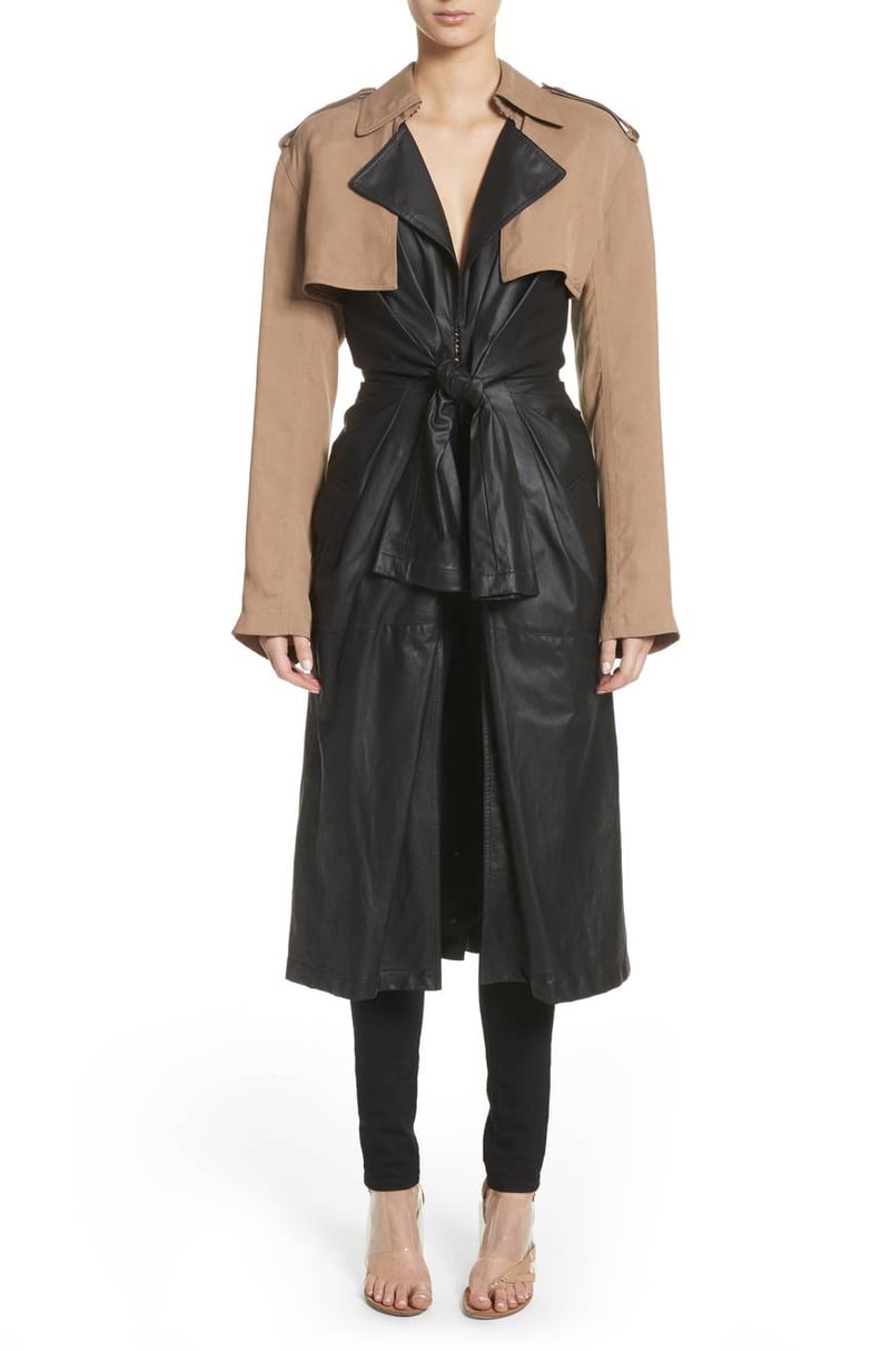 Amal's Alexander Wang Tie Front Leather & Twill Trench Coat