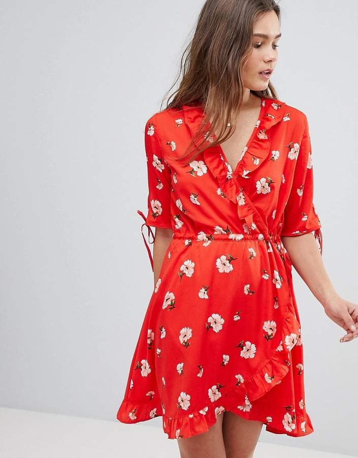 Influence Ruffle Front Floral Wrap Dress