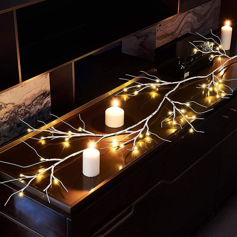 LIT White Birch Branch Indoor Garland